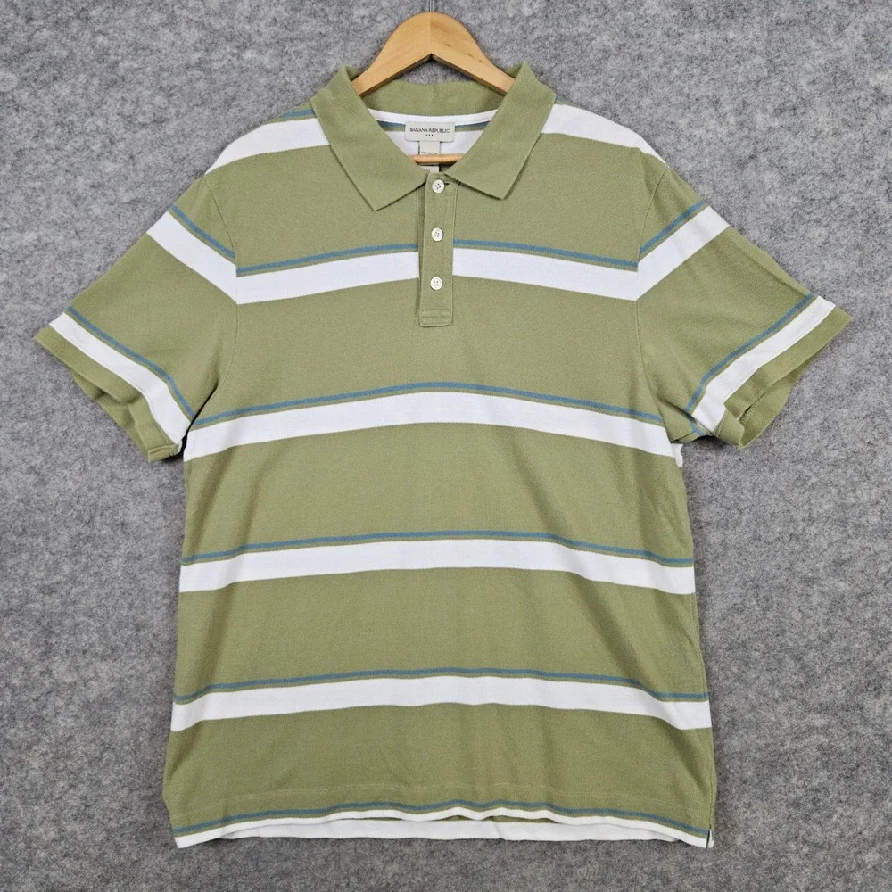 Banana Republic Men's Polo Shirt Size XL 100% Cotton Multicolor Stripes‎ SPOT